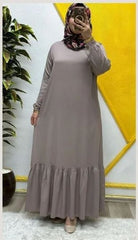 Düz Fırfırlı Elbise Yeşil