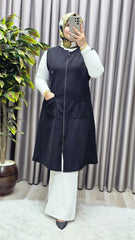 Kadın Büyük Beden Rahat Kalıp Ottoman Kumaş Dört Mevsim Çelik Örme Yelek