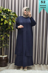 Kadın Giyim Büyük Beden 1 Soğuk Triko Yelekli Fitilli Elbiseli İkili Takım