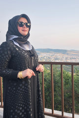 Kadın Giyim Büyük Beden Broşlu Puantiyeli Jakar Baskılı İkili Abiye