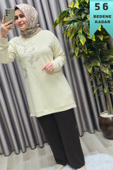 Kadın Giyim Büyük Beden Bol Paça Çimalı Cepli Astarlı Nergiz Pantolon