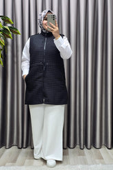 Kadın Giyim Büyük Beden İnci Detay Kapitone Yelek