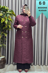 Kadın Giyim Büyük Beden Kapitone Metal Düğmeli Kruvaze Kap