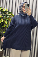 Kadın Giyim Büyük Beden Kolu Düğmeli Fitilli Standart Beden Triko Tunik