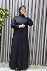 Kadın Giyim Büyük Beden Kolu Nevrür Taşlı Çimalı Elbise