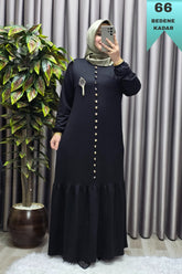 Kadın Giyim Büyük Beden Kristal Düğmeli Elbise