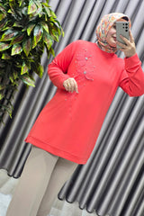 Kadın Giyim Büyük Beden Modal Çiçek Aplik Tunik