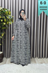 Kadın Giyim Büyük Beden Space Kumaş Labirent Desen Düğmeli Gömlek Elbise