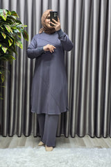 Kadın Tesettür Büyük Beden Giyim Nervürlü İkili Takım