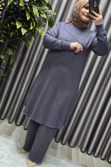 Kadın Tesettür Büyük Beden Giyim Nervürlü İkili Takım
