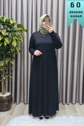 Kadın Tesettür Büyük Beden Giyim Yakası Taşlı Anne Elbise