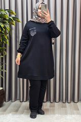 Kadın Tesettür Giyim Büyük Beden Cebi Taş İşlmeli İkili Takım
