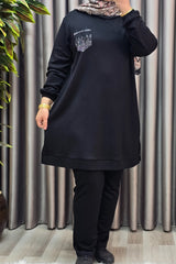 Kadın Tesettür Giyim Büyük Beden Cebi Taş İşlmeli İkili Takım
