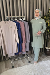 Kadın Tesettür Giyim Büyük Beden Çağla Krep İkili Takım