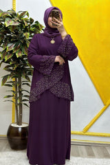 Kadın Tesettür Giyim Büyük Beden Çapraz Taşlı Abiye