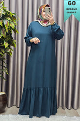 Kadın Tesettür Giyim Büyük Beden Düz Fırfırlı Elbise
