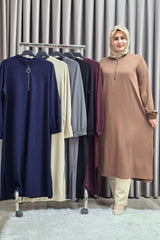 Kadın Tesettür Giyim Büyük Beden Fermuarlı Jumbo Uzun Tunik