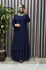 Kadın Tesettür Giyim Büyük Beden İki Katlı Krep Elbise