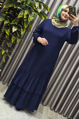 Kadın Tesettür Giyim Büyük Beden İki Katlı Krep Elbise
