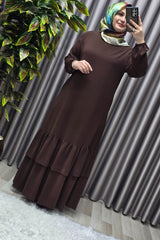 Kadın Tesettür Giyim Büyük Beden İki Katlı Krep Elbise