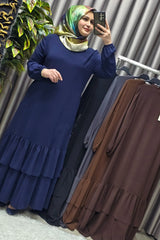 Kadın Tesettür Giyim Büyük Beden İki Katlı Krep Elbise