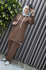 Kadın Tesettür Giyim Büyük Beden Kapşonlu Spor İkili Takım