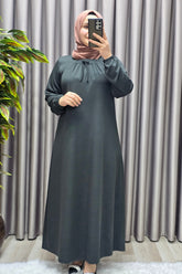 Kadın Tesettür Giyim Büyük Beden Kare Yaka Robalı Lina Elbise