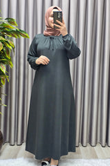 Kadın Tesettür Giyim Büyük Beden Kare Yaka Robalı Lina Elbise