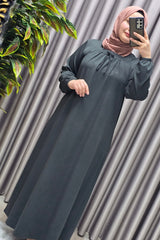 Kadın Tesettür Giyim Büyük Beden Kare Yaka Robalı Lina Elbise