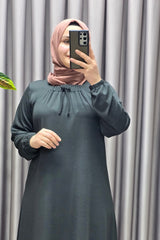 Kadın Tesettür Giyim Büyük Beden Kare Yaka Robalı Lina Elbise