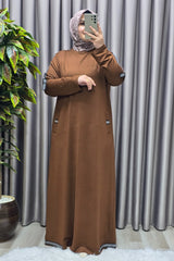 Kadın Tesettür Giyim Büyük Beden Kolu Şeritli Elbise