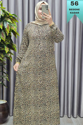 Kadın Tesettür Giyim Büyük Beden Leopar Desen Elbise