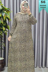 Kadın Tesettür Giyim Büyük Beden Leopar Desen Elbise
