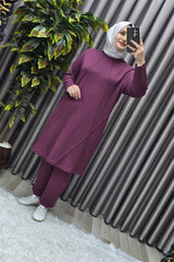 Kadın Tesettür Giyim Büyük Beden Nervürlü Spor İkili Takım