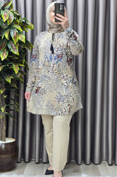 Kadın Tesettür Giyim Büyük Beden Palmiye Desen Tunik