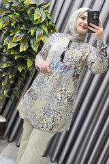 Kadın Tesettür Giyim Büyük Beden Palmiye Desen Tunik