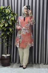 Kadın Tesettür Giyim Büyük Beden Palmiye Desen Tunik