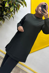 Kadın Tesettür Giyim Büyük Beden Pantolonlu Ecrin İkili Takım