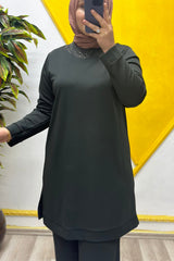 Kadın Tesettür Giyim Büyük Beden Pantolonlu Ecrin İkili Takım