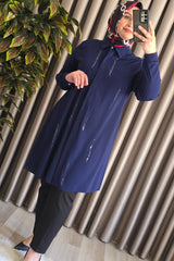 Kadın Tesettür Giyim Büyük Beden Şerit Taşlı Krep Gömlek