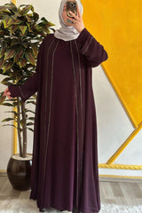 Kadın Tesettür Giyim Büyük Beden Şifon Şerit Taşlı Abiye