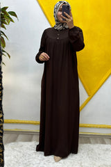 Kadın Tesettür Giyim Büyük Beden Tek Renk Tam Robalı Elbise