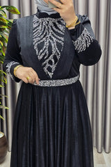 Kadın Tesettür Giyim Büyük Beden V Taşlı Abiye