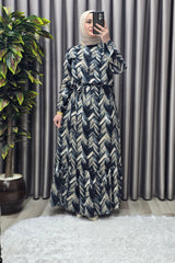 Kadın Tesettür Giyim Büyük Beden Viscon Desenli Elbise
