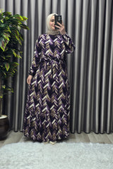 Kadın Tesettür Giyim Büyük Beden Viscon Desenli Elbise