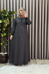 Kadın Tesettür Giyim Büyük Beden Yarım Robalı Çıtır Desen Elbise