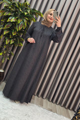 Kadın Tesettür Giyim Büyük Beden Yarım Robalı Çıtır Desen Elbise