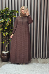 Kadın Tesettür Giyim Büyük Beden Yarım Robalı Çıtır Desen Elbise