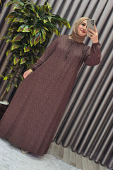 Kadın Tesettür Giyim Büyük Beden Yarım Robalı Çıtır Desen Elbise