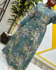 Palmiye Desen Gömlek Elbise Yeşil